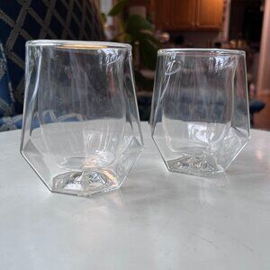 2 Double Wall Diamond Insulated Angled Whiskey Glasses